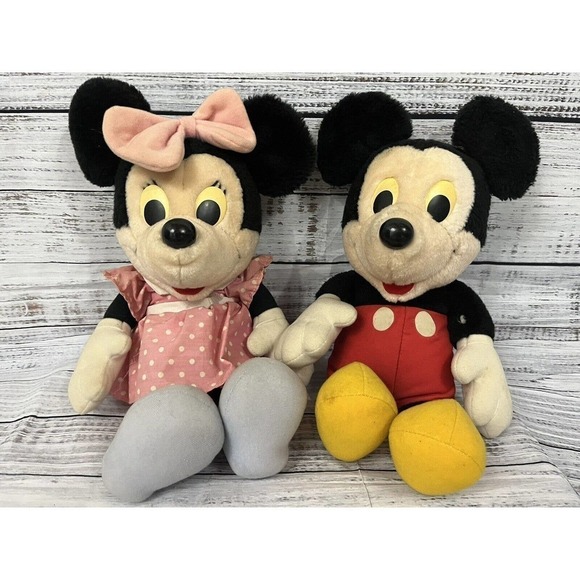 Vintage Set 16" Disney World Vintage Minnie & Mickey Mouse Plush Hasbro Softies - Picture 1 of 12